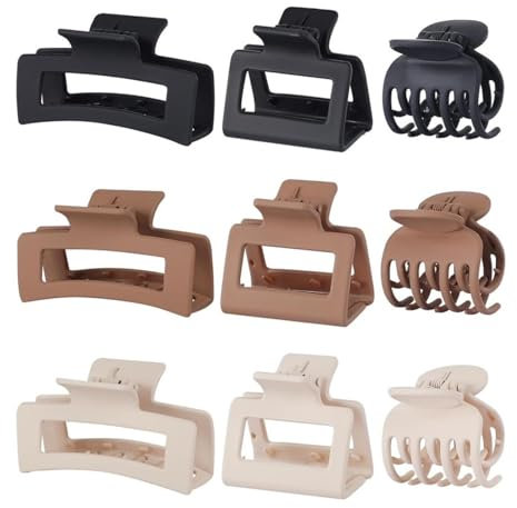 Juego de 9 horquillas para el pelo para mujer, 3 estilos, pinzas de pelo medianas, rectangulares, cuadradas, para cabello fino y fino (9 piezas patrón E)