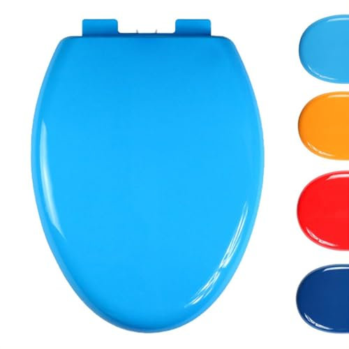 Brigtviee Colored Toilet Seat PP Plastic, 44-47cm/ 17.3 inch - 18.5 inch,Colored Thicken Toilet Seat Soft Close, V Shape Toilet Seat, One Button Quick Release for Cleaning,Blue