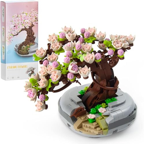 Seyaom Sukkulenten-Bausteine, Sakura-Blüte, Bonsai-Pflanzbausteine, Blumengeschenk, Heimtextilien, zusammengebauter Blumenstrauß, Spielzeug, Erwachsene, Teenager, Geschenk zum Valentinstag für Sie und