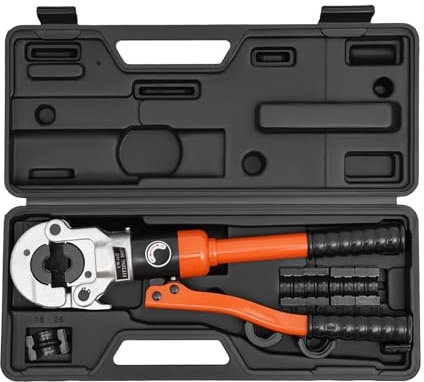 Qussse Profi Hydraulisch Presszange 8T, Rohrpresszange Crimpzangen Presswerkzeug V-Kontur 12-15-18-22-28 Set für Kupferrohr