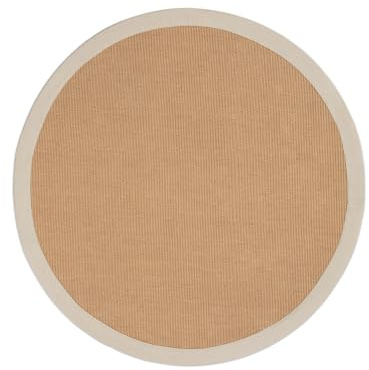 carpetfine Sisalteppich Naturfarbe Ø 60 cm handgewebt mit Bordüre aus Baumwolle in Creme | Moderner Rutschfester Flachgewebe Teppich Uni aus Naturfasern für Wohnzimmer, Schlafzimmer