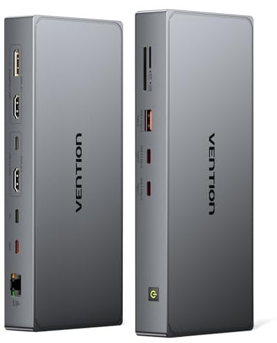 VENTION Docking Station DisplayLink per MacBook M1/M2/M3/M4, Docking Station USB C 11 in 1 con Doppio Monitor 4K@60Hz, Stazione per portatile con USB A/C 10Gbps, HDMI, DP, PD 100W, SD/TF