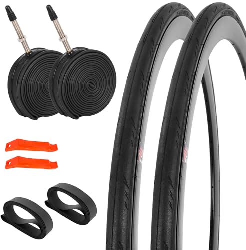 JIAYAN Rennrad-Reifen mit Schlauch und Reifenhebern, faltbar, Ersatzreifen mit Reifeneinlagen, für Stadt, Straße, Touring, 2 Stück, 700 x 25 C