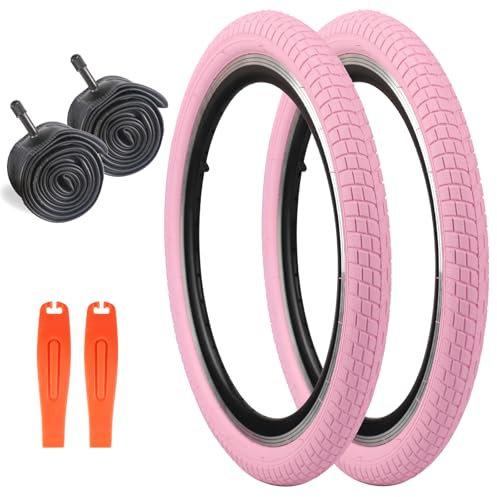 ZUKKA 2er-Pack 20 x 2.125 Fahrradreifen Faltbarer Kinder Reifen und 2er-Pack 20 Zoll Schlauch AV35mm Ventil kompatibel 20x2.125 Fahrradreifen und Schlauch,Rosa