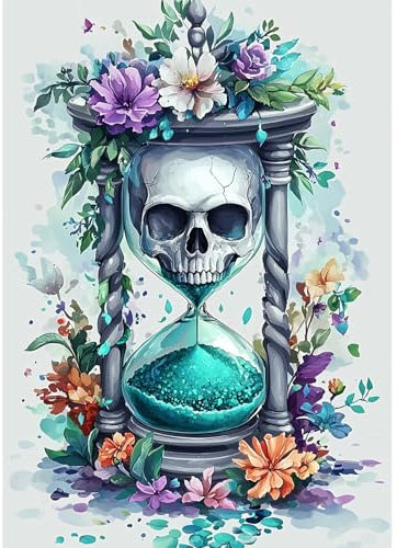 QENSPE Hollaween Diamond Painting, Totenkopf Sanduhr Diamond Art Set Erwachsene, Kristall Diamant Kunst für Haus Zimmer Wand Dekor 30x40cm