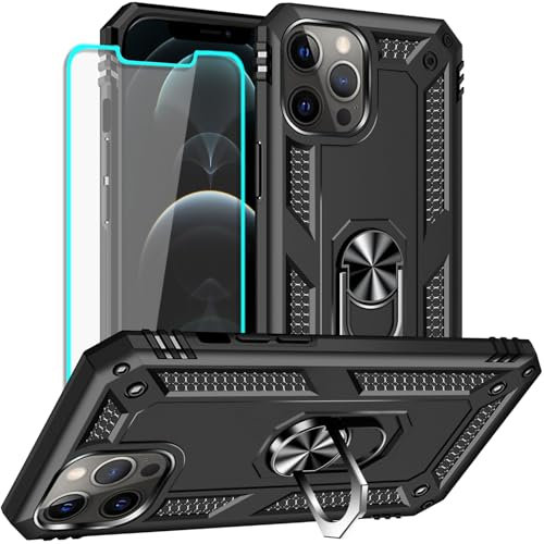 Yiakeng for iPhone 12 Pro Max Case with Screen Protector: Military Grade Protective Cases with Ring Holder Kickstand for - iPhone 12 Pro Max (Dark Green)