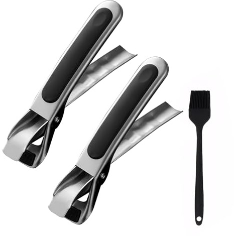 2 Stück Airfryer-Zange, Ofenzange für Heißluftfritteuse, Greifzange mit Silikonbürste, Rutschfeste Edelstahl-Zange, zum Heben heißer Schalen und Platten (Schwarz)