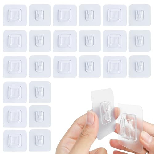 CHENGCKJ 20 Paar Klebehaken Selbstklebende Haken Wandhaken Doppelseitige 6 x 6cm kein Bohren erforderlich Klebehalterung Transparent Klebehaken für Küche, Bad, Toilette Türwand