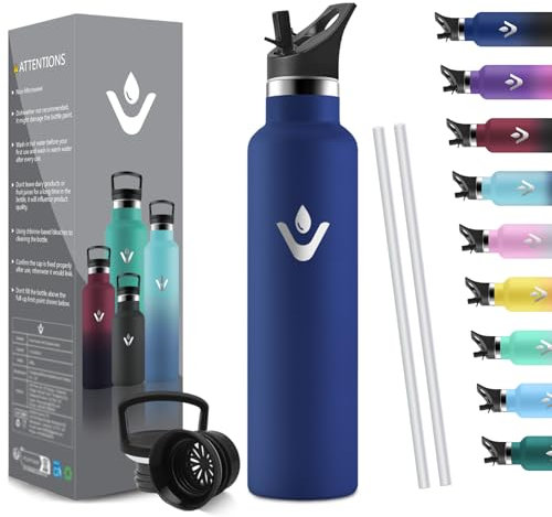 HoneyHolly Bouteille Isotherme 1L, étanche sans BPA, Gourde Isotherme, Double Paroi, Bouteille, 18/8 Acier Inoxydable, Gourde INOX, avec Paille, Termos pour Sport, Randonnée, École, Bureau