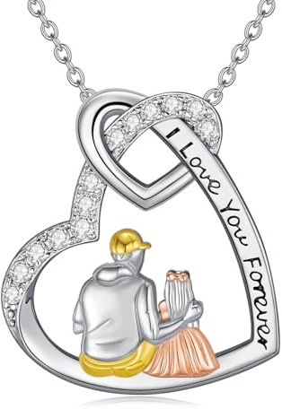 Flpruy Sterling Silber Vater Tochter/Mutter Tochter/Schwester Halskette Tochter Halskette von Papa Mutter Kristall Liebe Herz Kette Schmuck Geburtstag Geschenke für Frauen Mädchen Schwester