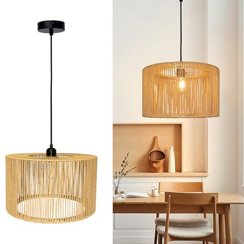 Aulaiyi Rattan Hängelampe Ø40cm, XXL Boho Pendelleuchte mit E27, Handgewebter Lampenschirm für Wohnzimmer, Cafe, Loft, Stimmungsvolles Großflächenlicht (Glühbirnen nicht enthalten)
