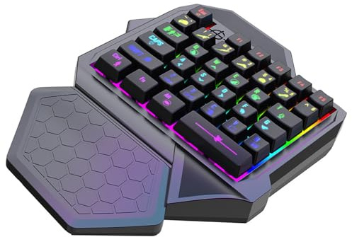 DLUKENY Clavier Jeu Professionnel À Une Seule Main LED 35 Touches Clavier Mécanique Petit Cord