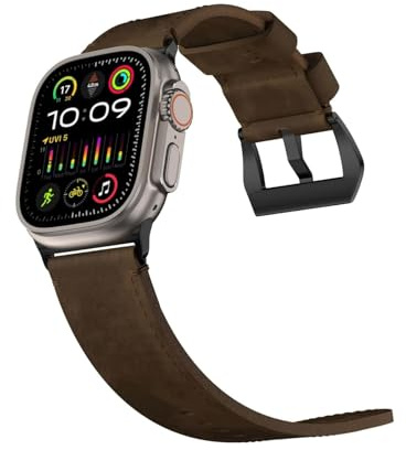 ACESTAR Lederarmband Kompatibel mit Apple Watch Armband 49mm 46mm 45mm 44mm | Armband aus Crazy Horse Leder, 26mm breites für Männer，für iWatch Series Ultra SE 11 10 9 8 7 6 5 4