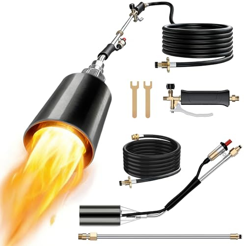 Propane Torch Weed Burner Kit, Heavy Duty 4000F Flamethrower for Weeding, Snow Melting Ergonomically Handle, Self-lgniting, Portable Gas Weed Killer for Grass, Shrub, Ice, BBQ