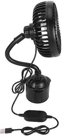 Akozon Car Fan Powerful Low Noise 3 Speeds Adjustable Portable USB Powered Fan with Gooseneck for Car Trucks RVs Bus, 360° Rotation Bendable Gooseneck, USB Mounted in Cup Holder