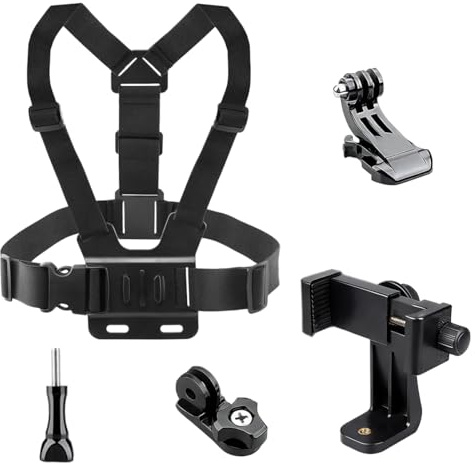 Phone Chest Mount Kit, Action Camera Chest Mount Harness Strap, Hands-Free | Compatible with iPhone 16 15 14 13 GoPro Hero 13 12 11 10 9 8 7 6 5 Session DJI Osmo Samsung Most Cell Phones Action Cameras