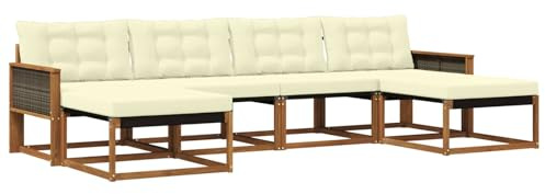 vidaXL Outdoor-Sofagarnitur mit Kissen 6 pcs Natur und Creme, Garten, modernes Outdoor-Sofa, Sitzgruppe für den Patio, Terrassenmöbel für entspanntes Chillen