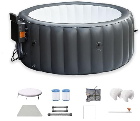 Vasca idromassaggio gonfiabile per 2-3 persone con copertura isolante a risparmio energetico, rotonda, portatile, con 130 getti a bolle, cartucce filtranti