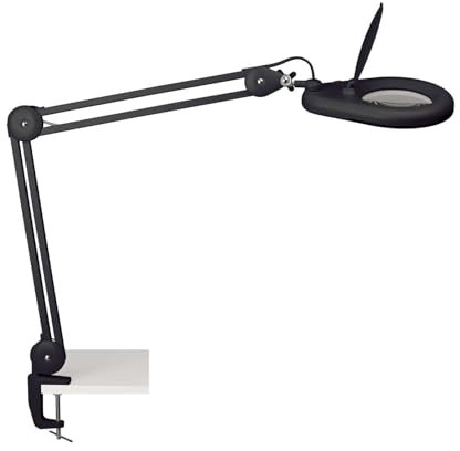 LED-Lupenleuchte MAULviso, Schwarz, Metall, Klemmfuß, 1, 75-fache Vergrößerung, 2120 Lux, Tageslichtweiß