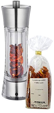 SET Zassenhaus Chili Mühle Aachen 18 cm Acryl/Edelstahl + 30g Chili Piri Piri