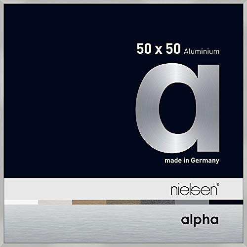 nielsen Bilderrahmen, 50 x 50 cm, Aluminium, Silber matt, Posterrahmen zum Aufhängen im Hoch- & Querformat, Echtglas, Alpha