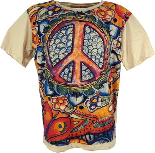 GURU SHOP Mirror T-Shirt - Peace/Beige, Herren, Size:XL