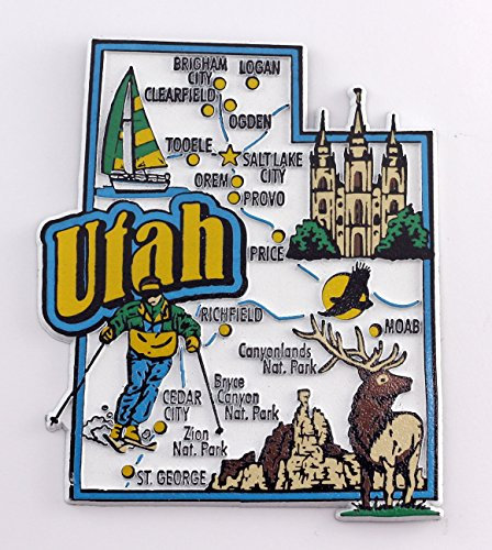World By Shotglass Kühlschrank-Souvenir, Motiv: Karte und Sehenswürdigkeiten von Utah, Sammelmagnet, FMC