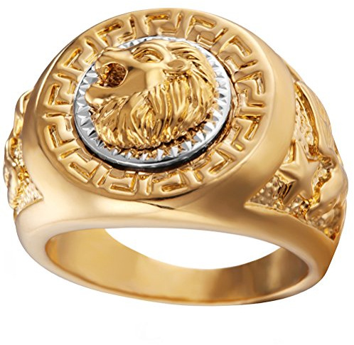 HIJONES Herren Edelstahl Gold Und Silber Hip Hop Lion Kopf Ring Signet Style