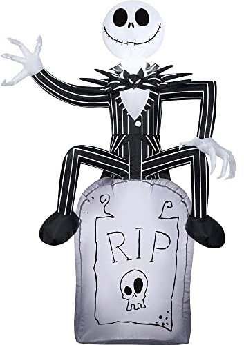 Gemmy Airblown Inflatable Jack Skellington on Tombstone Disney, 3.5 ft Tall, Multicolored