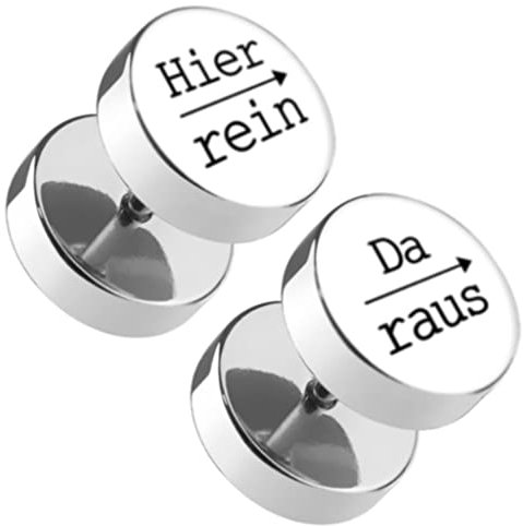 Piercingfaktor Runde Ohrringe Ohrstecker Fake Piercing Ohr Plug Flesh Tunnel Edelstahl Platte Stecker Spruch Hier rein, Da raus 12mm Weiß