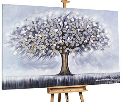 KunstLoft® XXL Gemälde 'Der letzte Baum' 180x120cm | original handgemalte Bilder | Modern Baum Gold Grau | Leinwand-Bild Ölgemälde einteilig groß | Modernes Kunst Ölbild