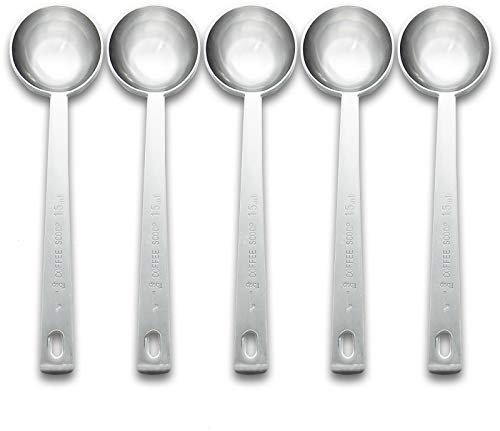 Timoo Café Mesurette 1 cuillère à Soupe Long Manche en Acier Inoxydable Cuillère pour café, Lait en Poudre, Poudre de Fruits, Lot de 5