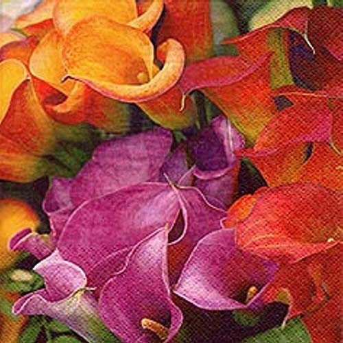 Servietten 20 Stück, Bunte Calla, Mehrfarbiger Calla Lilien Strauß 33x33 cm