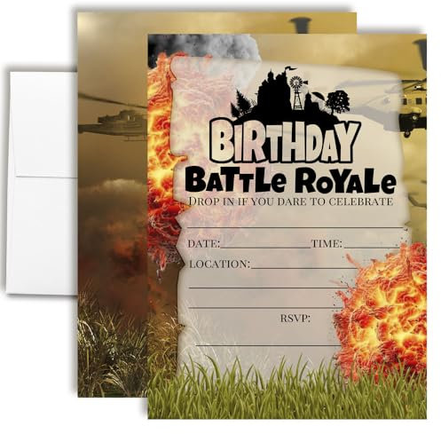 Explosion Fort Battle Video Gaming Birthday Party Invitations, 20 5x7 Fill in Cards with Twenty White Envelopes by AmandaCreation Video Gaming Party Supplies