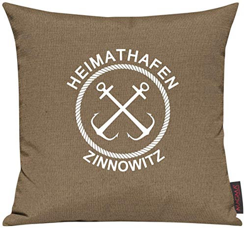 Shirtinstyle Sofakissen Heimathafen Zinnowitz, Kissen, Meer, Heimatort, Stadt, Urlaub, Größe 40 x 40cm, Farbe Mittelbraun