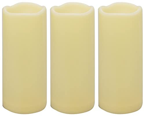 CANDLE IDEA 3PCS 7'' Waterproof LED Flameless Timer Candles, 1000 Hours Long Battery Life / Flickering Operated Electric Large Pillar for Outside Lantern Festival Decor etc., Ivory (1903T30718M-3I)