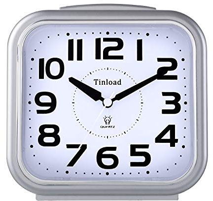 14cm Leise Analog Wecker Ohne Ticken, Sanftes Aufwecken, Pieptöne, Lautstärke erhöhen, batteriebetriebene Schlummer- und Lichtfunktionen, Einfache Einstellung (Silber)