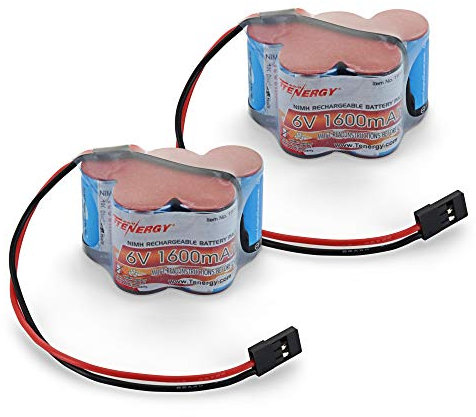 Tenergy 2 Pack 6V 1600mAh Rechargeable Side by Side Hump Battery Pack, NiMH Receiver Battery Pack with Hitec Connector for RC Trucks, RC Cars, and RC Hobby Electronics
