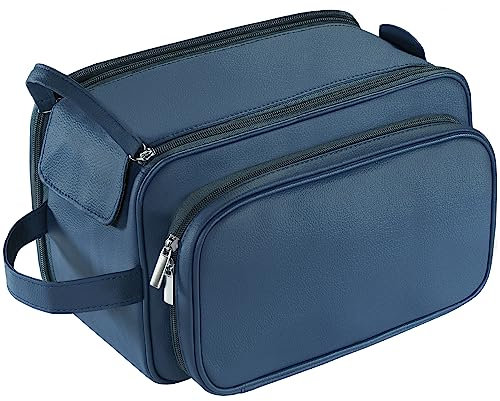 Große Kulturtasche für Herren, PU-Leder, Reise-Kulturbeutel, Dopp Kit, wasserabweisend, Rasiertasche für Toilettenartikel, Zubehör, Toilettenartikel, Organizer, Kosmetiktaschen, Blau, XL, Kulturbeutel
