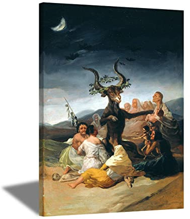 ZHONGYUTONG Hexen Leinwandbild Sabbath von Francisco Goya Berühmtes Gemälde Kunstdruck Poster für Küche Schlafzimmer Wohnzimmer Heimdekoration (Rahmen, 20x25cm)