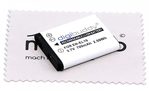 Batterie de Remplacement pour Nikon Coolpix A100, A300, S2500, S2700, S2900, S3500, S3600, S3700, S4300, S5200, S6500, S6600, S6800, S7000 (Remplace EN-EL19) avec Chiffon de Nettoyage d'écran mungoo