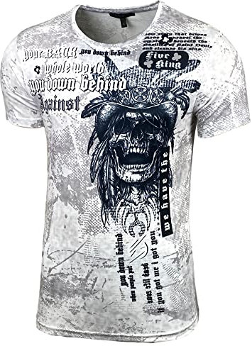 Baxboy Herren Rundhals und Label-Applikationen Frontprint Vintage Kurzarm T-Shirt Design mit mehrfarbigem Front Print 105, Farbe:Weiß, Größe:L