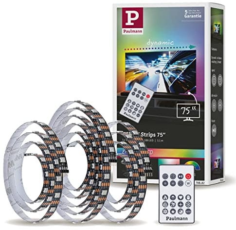Paulmann 78882 LED Stripe USB TV-Beleuchtung 75 Zoll 60-LEDs/m Dynamic Rainbow RGB, Dimmbar Lichtband, Kunststoff, Schwarz, Incl. 1x5 Watt, 3,1 m