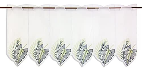 Clever-Kauf-24 nach Maß Scheibengardine | Monstera Bestickt |grün | Höhe 45cm | Breite der Gardine frei wählbar in 16cm Schritten |