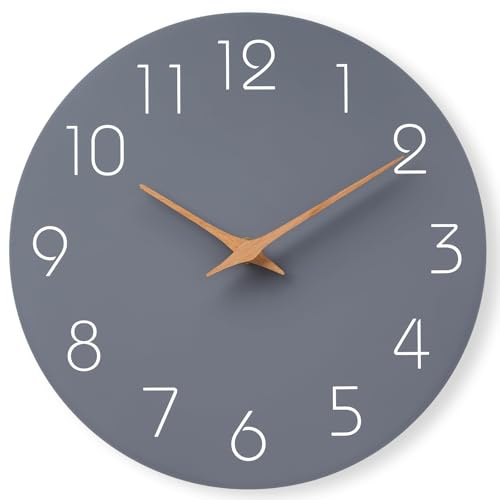 Mosewa Wanduhr, 35,6 cm, batteriebetrieben, geräuschlos, Nicht tickend, einfache Moderne Holzuhr, dekorativ für Schlafzimmer, Wohnzimmer, Küche, Home Office (grau)