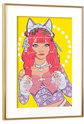 artboxONE Poster mit Rahmen Gold 75x50 cm Kawaii-Mädchen von Albertees - gerahmtes Poster