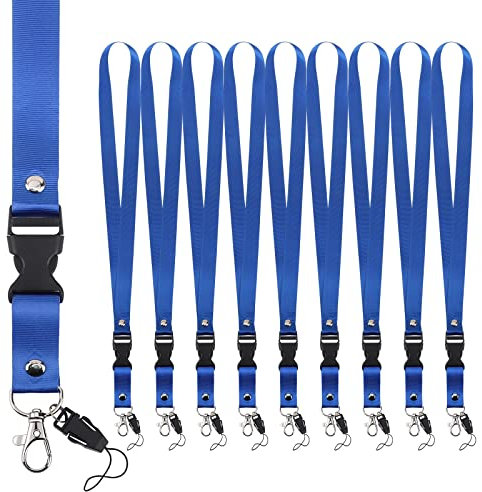 Segus 10 Stück Blaues Schlüsselband-Set mit Ketten Verschlüsse Abnehmbar, Lanyard für Bürozubehör, Umhängeband mit Abnehmbarer Gürtelschnalle für Schlüssel, Mobile Handys, Namensschilder, Karte