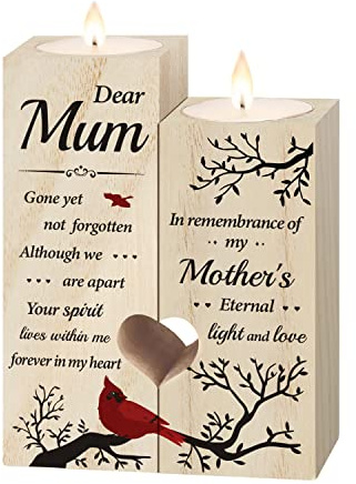 Mum Memorial Gifts - Memorial Candle Holders for Loss of Mum | Sympathy Gifts for Loss of Mother, Bereavement Wooden Candle Holders In Memory of Loss of Love One