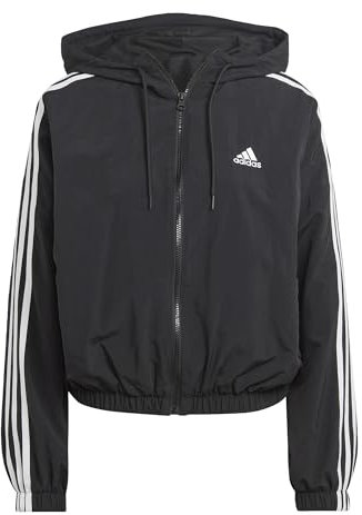 adidas Women's Essentials 3-Stripes Woven Windbreaker, Black/White