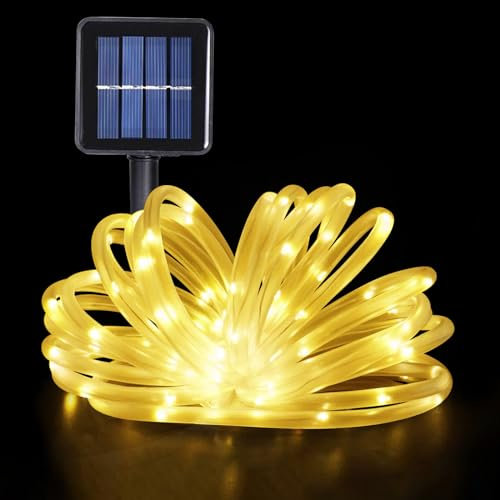 GHONLZIN Solare Luminosa Tubo, Luci a Corda Impermeabili 12 Metro 8 Modalità 100 LED Luci Catena Tubo Luminosi per Interno Esterno Giardino Casa Festa Matrimonio Natale Decorazione